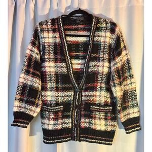 Vintage Counterparts Petites Plaid Cardigan Sweater Preppy Knit Small Retro